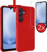 Hoesje Geschikt voor Samsung A25 Hoesje Siliconen Case Hoes Met 2x Screenprotector - Hoes Geschikt voor Samsung Galaxy A25 Hoes Cover Case - Rood
