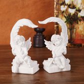 Set van 2 engelenfiguren van hars, engelenbeeld van hars, engelenbeeld, engelenfiguur, beeldhouwwerk, kunst, ornament voor woonkamer, bureau, huis, tuin, bruiloftsdecoratie.