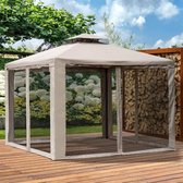 Tonnelle de jardin grise avec 4 parois latérales – Tente de fête résistante aux intempéries en métal et polyester 3 x 3 x 2,6 m