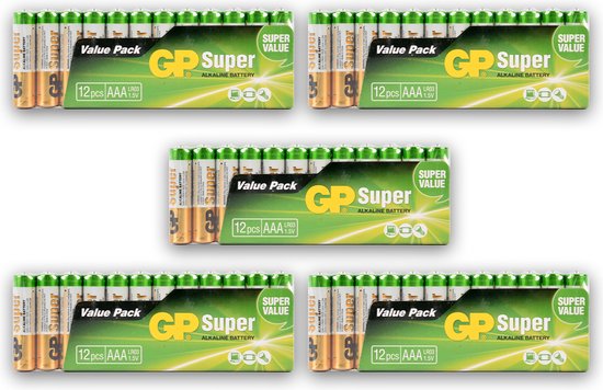 GP Super Alkaline AAA Batterijen - 60 Stuks (5 Sets van 12) | LR03/1.5V | Ø10.5mm | Langdurige Energie voor Elektronica