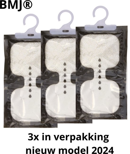 BMJ® Vochtvreter voor Kledingkast - Vochtabsorberende Zakken met Hanger - Ophangbare Ontvochtigingszak - 3 Stuks - Vochtvreters voor in Huis - Ontvochtiger Zakjes - Vochtvanger - Vochtopnemer