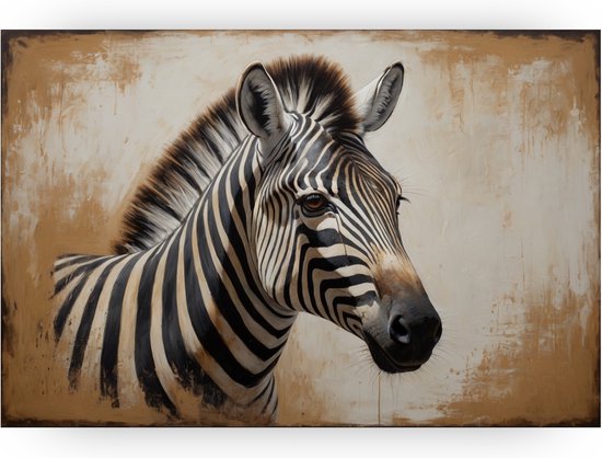 Zebra schilderij - Goud muurdecoratie - Glasschilderij slaapkamer - Klassiek schilderijen - Plexiglas - Muurdecoratie slaapkamer - 150 x 100 cm 5mm