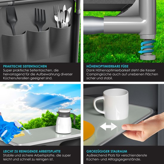 KESSER® Campingkeuken Opvouwbaar - Campingkast inclusief Opbergtas - Kampeerkeuken Kampeerkast Camping Keuken - Grijs / Typ F6 — afbeelding 2