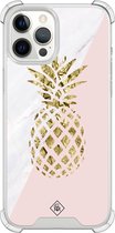 Casimoda® hoesje - Geschikt voor iPhone 12 Pro Max - Ananas - Shockproof case - Extra sterk - TPU/polycarbonaat - Roze, Transparant