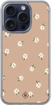 Casimoda® hoesje - Geschikt voor iPhone 15 Pro - Sweet Daisies - 2-in-1 case - Schokbestendig - Bloemen - Verhoogde randen - Bruin/beige, Transparant