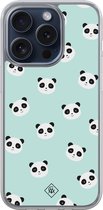 Casimoda® hoesje - Geschikt voor iPhone 15 Pro - Panda Print - 2-in-1 case - Schokbestendig - Dierenprint - Verhoogde randen - Mint, Transparant