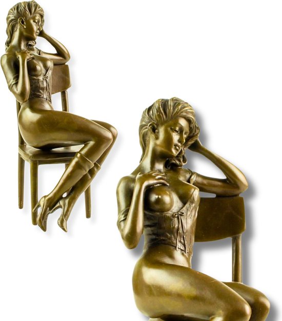 Naakte Vrouw - Erotische Beeldjes - Bronzen Beeld - Gesigneerd Sculptuur met officiële Brons Stempel - Naakte Vrouwen - Erotiek Borsten - 12x11x23