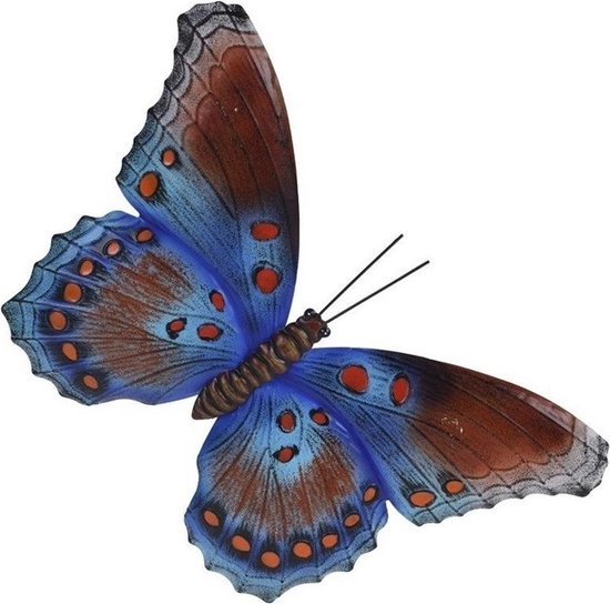 Tuin/schutting decoratie bruin/blauwe vlinder 44 cm -  Tuin/schutting/schuur... | bol