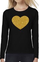 Hart van goud glitter t-shirt long sleeve zwart voor dames S