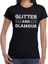 Glitter and Glamour zilver glitter tekst t-shirt zwart dames XS