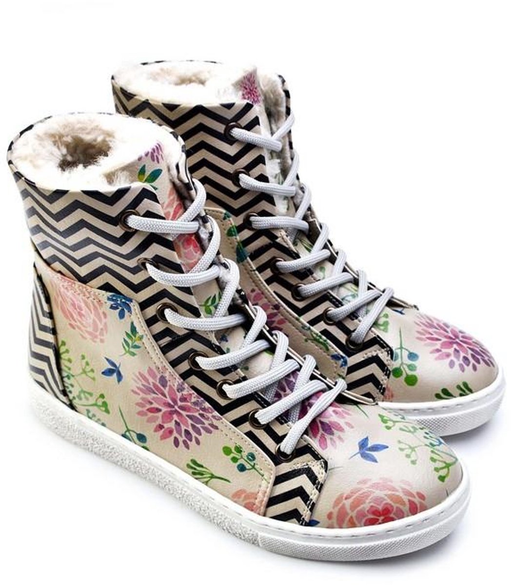 GOBY ZigZag Floral Dames Sneakerlaarzen Handmade Vegan Leer