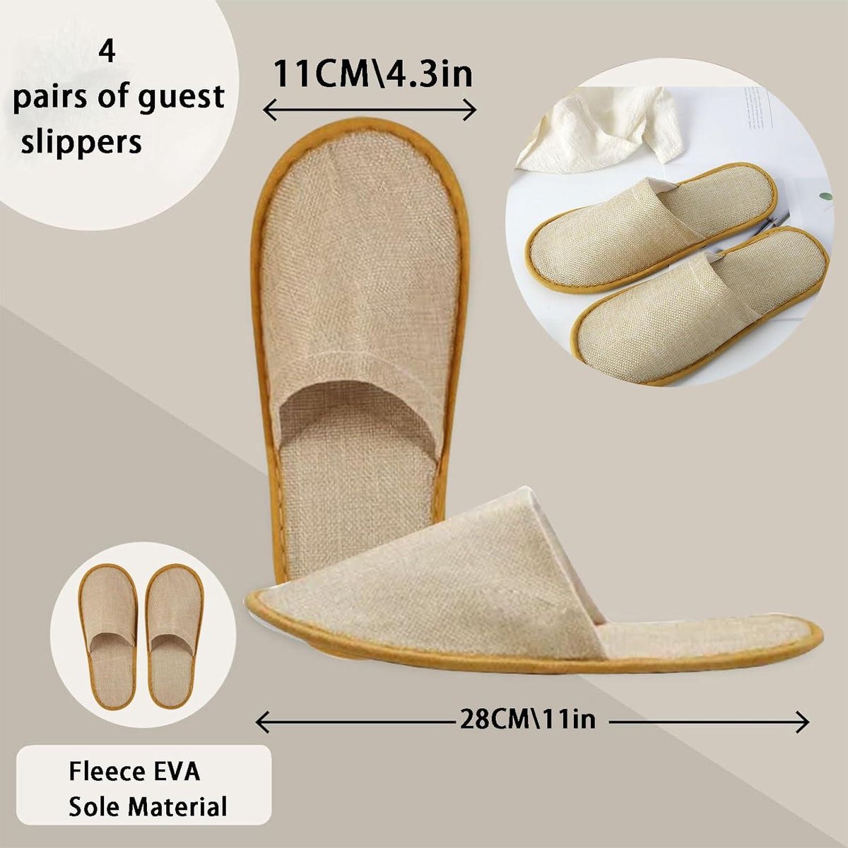 Wegwerpslippers voor gasten - 2 paar badstof hotelslippers voor heren en dames - universele maat - wit Flaxen - ideaal voor bruiloft & hotelverblijf