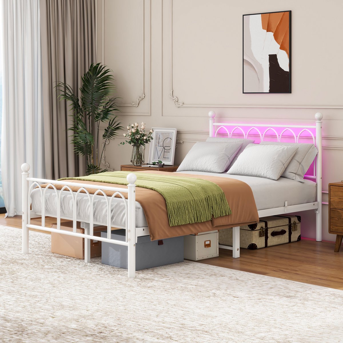 SINGULARITY Metalen bedframe - 120 x 200 cm - LED-verlichting - USB-oplaadstation - Wit - Zonder matras