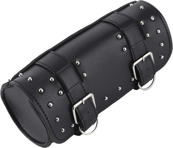 Stuurtas - Zadeltassen - PU Lederen Handgemaakte Motorfiets Vork Tas Roll - Universeel Motorrolbagage - Zwart van Merkloos	 — afbeelding 4