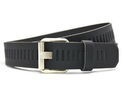 Timbelt Leren Geperforeerde Werkriem - extra sterke ijzeren gesp - Werkbroek Riem - Horeca Riem - Bedrijfskleding Riem - Leer - Zwart - Lengte totaal 130 cm / Riemmaat 115
