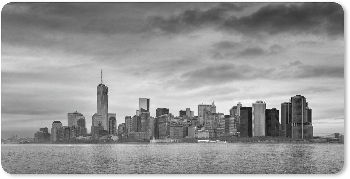 Muismat XXL 80x40 cm - Bureau onderlegger - Bureau mat Manhattan New York in zwart-wit - Bureaumat - Gaming mousepad xl - Bureaulegger groot - Computer deskmat