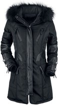 Rock Rebel by EMP Zwarte lange winterjas met imitatieleren details - Dames - XXL