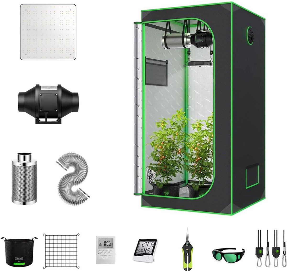 Kweektent met Kweeklamp - Planten Kweken Compleet Pakket - Zwart met Groen