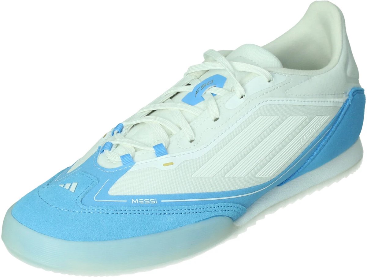 Adidas F50 Messi Freestyle schoenen in wit en blauw, EU 41 1/3, gemaakt van gerecyclede materialen voor stijl buiten het v...