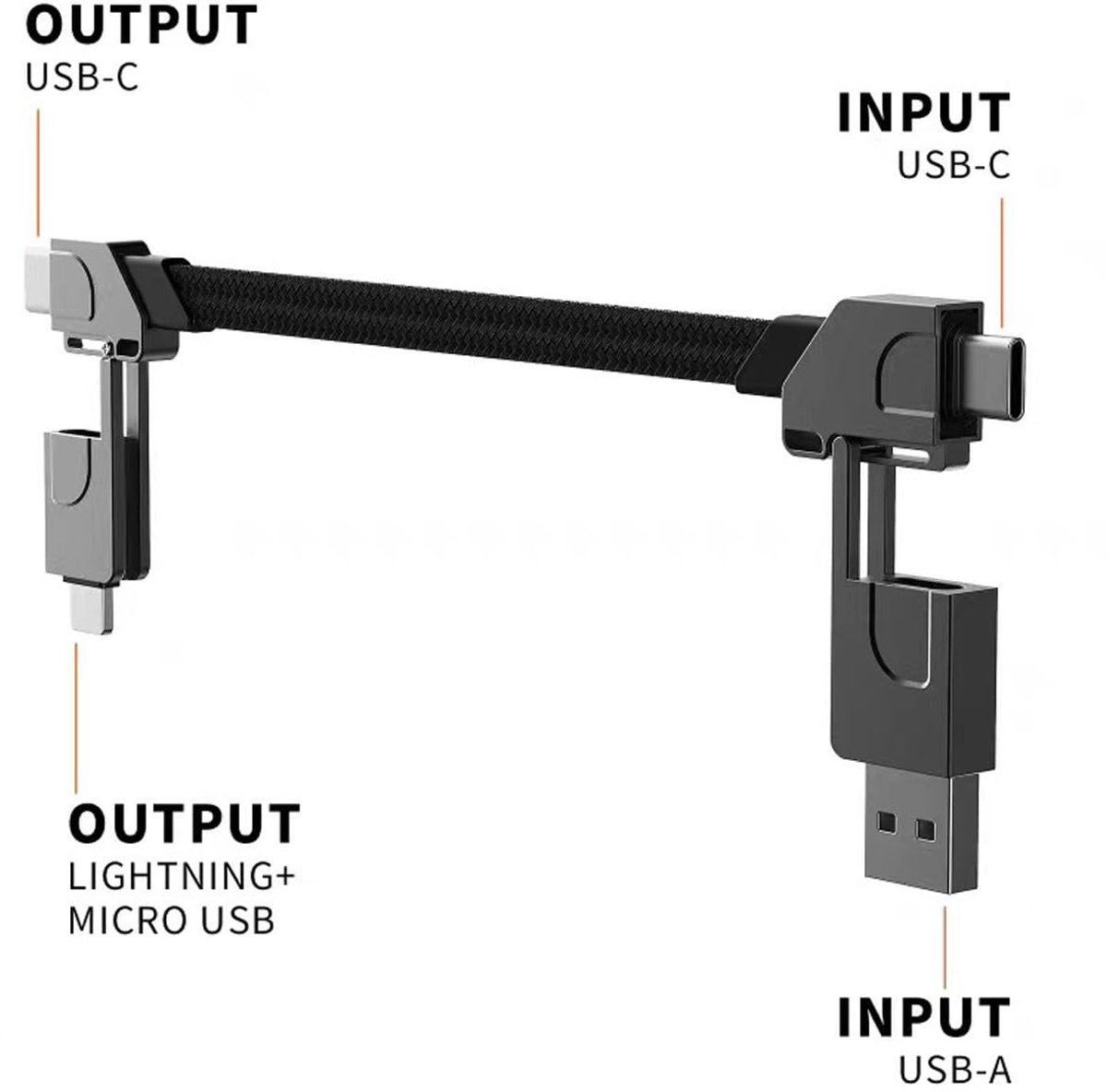 Sleutelhangerlader USB C iOS 6-in-1 60W PD Snelladingskabel, Magnetisch Opvouwbaar Draagbaar Reizen Gegevensoverdrachtskabel Sleutelhanger voor alle smartphones, tablets en powerbanks (zwart) — cadeau in Gadgets - foto 5