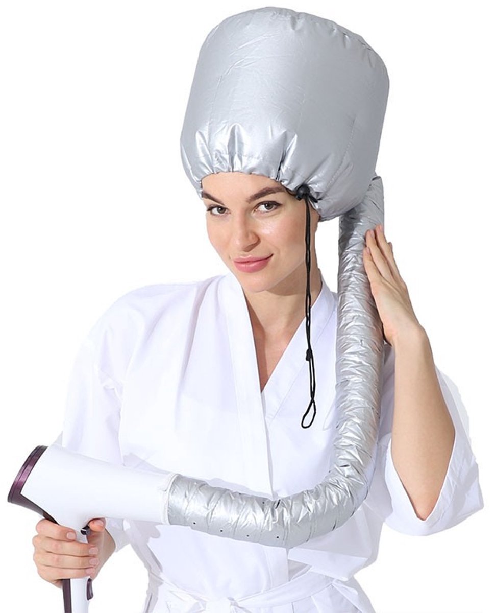 Bonnet drooghelm, haardroger, met elastiek voor bevestiging aan een haardroger, grijs