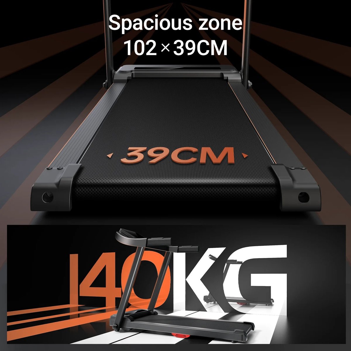 Afbeelding 2 van FitRunners Loopband Inklapbaar - met App & Hartslagfunctie - Verrijdbaar - Display met Trainingsinformatie - Telefoonhouder - Bluetooth - Hometrainer Fitness