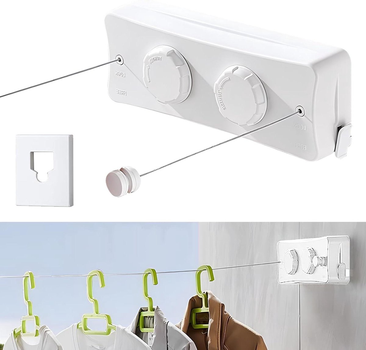Retractable Clothesline 2 x 5.1 m Washing Corner with Wall Mounted Pull-Out Laundry Rack Space Saving Dryer