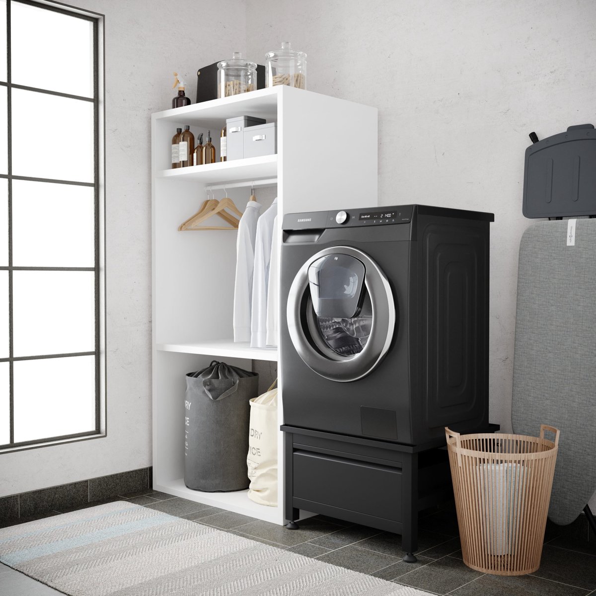 Wasophoogte® Wasmachine verhoger met lade - Wasmachine opbouwmeubel - Wasmachine sokkel - 42cm hoog - Zwart - Universeel - 65*60,5 (LxB) - Inclusief wandbeugels thumbnail 7