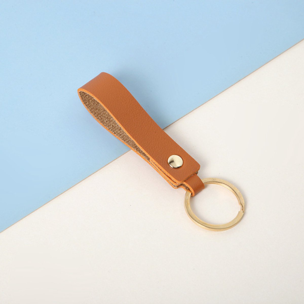 Ulanax® | Sleutelhanger - Sleutelbos - Kunstleer - Lichtbruin met goud