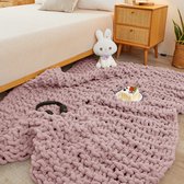 Luxueuze Hand Gebreide Zachte Deken voor Bank, Bed en Stoel - 101 x 127 cm, Roze