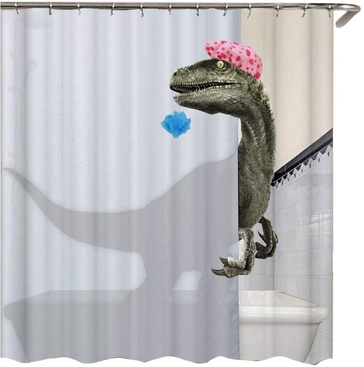 Ibenzoa® Grappig Dinosaurus Douchegordijn - Waterdicht & Schimmelbestendig (180x180cm)