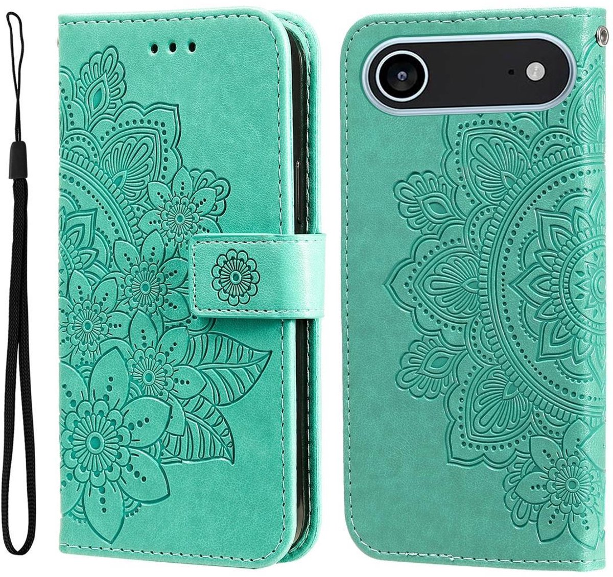 Mobigear Telefoonhoesje geschikt voor Apple iPhone Air Hoesje | Mobigear Flowers Bookcase Portemonnee | Pasjeshouder voor 3 Pasjes | Telefoonhoesje voor Pinpas / OV Kaart / Rijbewijs - Groen