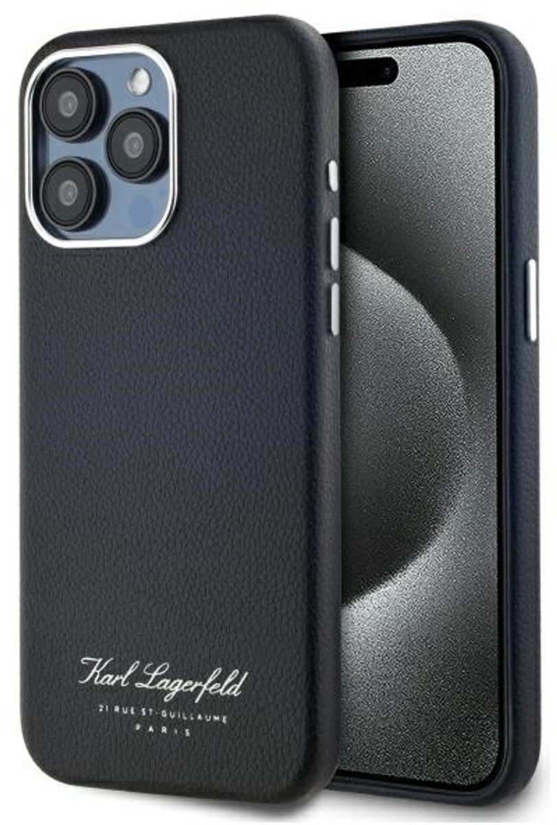 Karl Lagerfeld Case Grained Hotel RSG Geschikt voor iPhone 15 Pro Max - Zwart