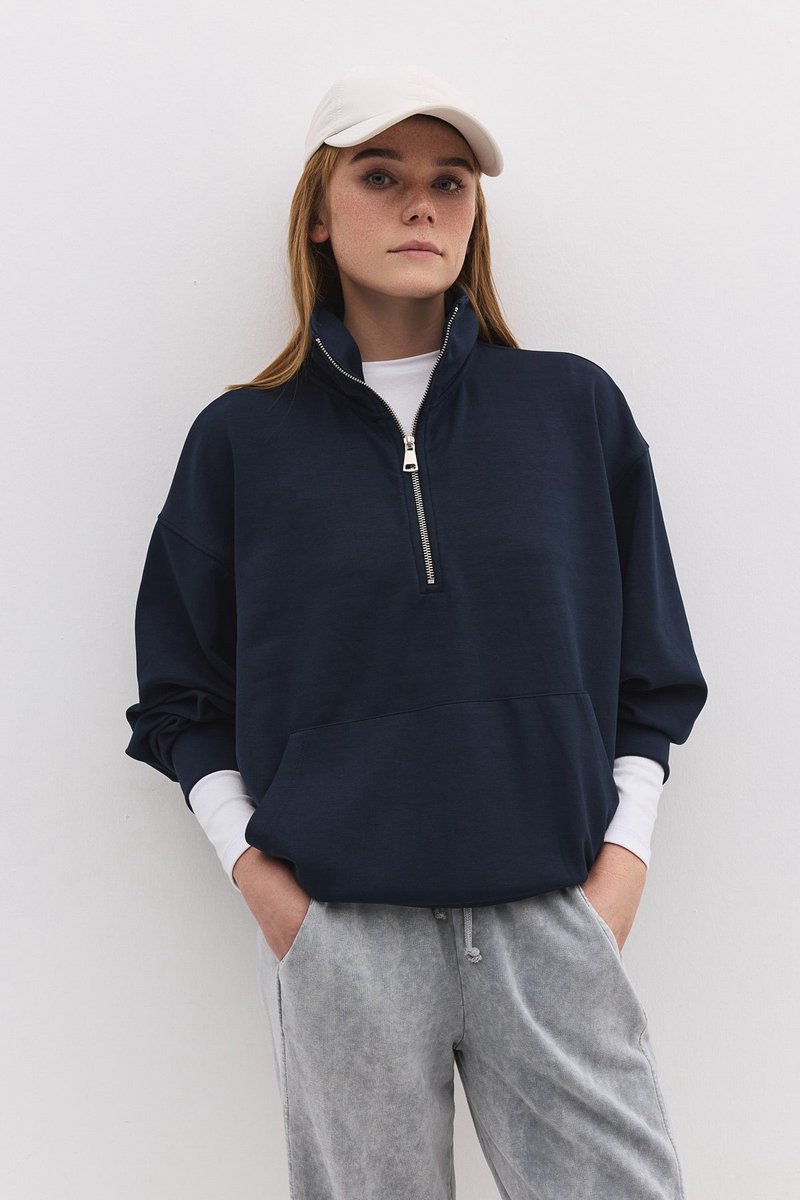 Sweat-shirt en modal à demi-fermeture éclair