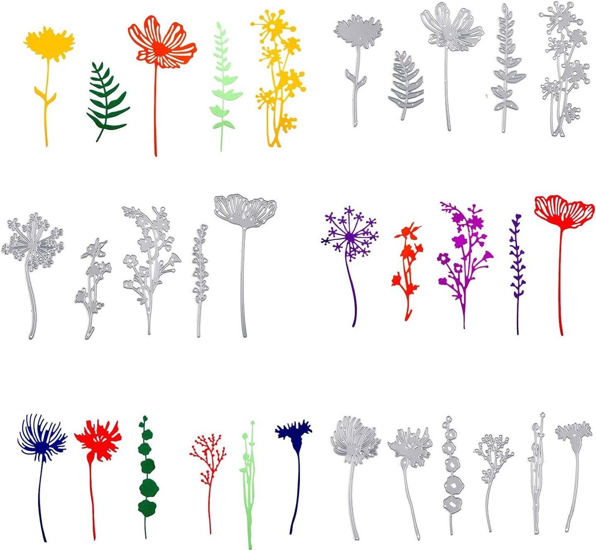 JGS Premium - Stansvormen Wildbloemen - Scrapbooking Snijden Sjablonen - 3D Bloemvorm reliëf - 17 stuks