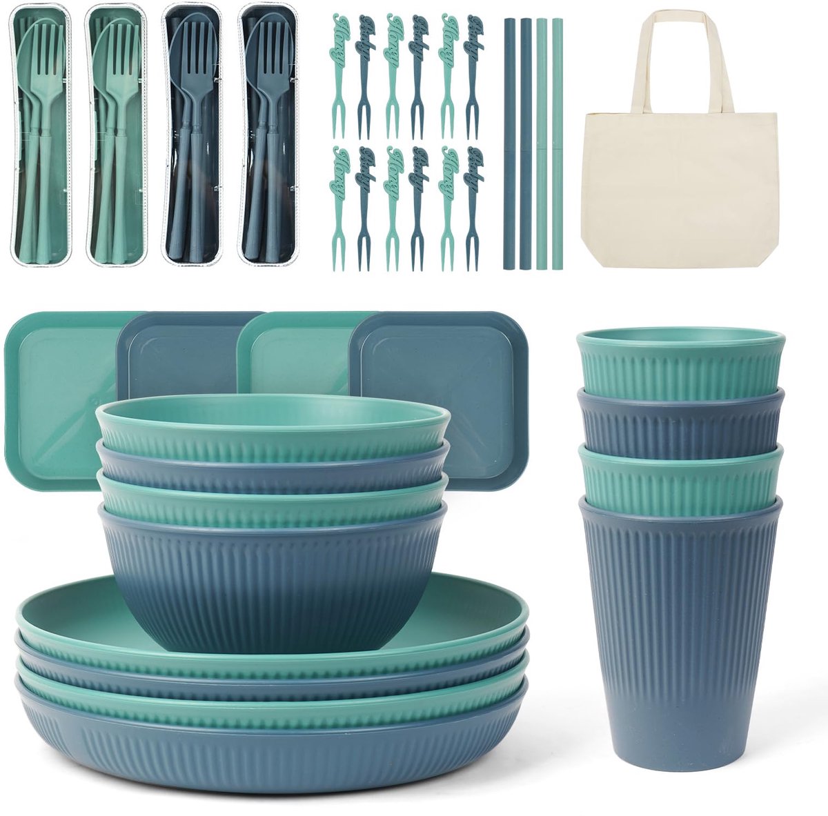 Ibenzoa® Complete en Onbreekbare Campingserviesset voor 4 Personen met Handige Draagtas - Ideaal voor Picknicks en Barbecues