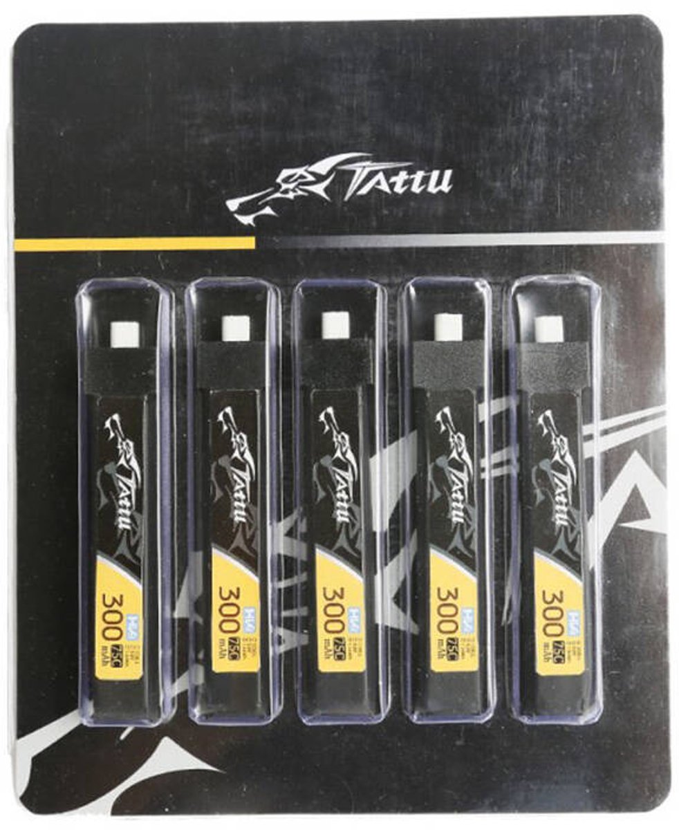 Tattu Lipo-Batterij 300 Mah 3,8 V 75C 1S1P Hv Bt2.0.5 (5 Stuks)