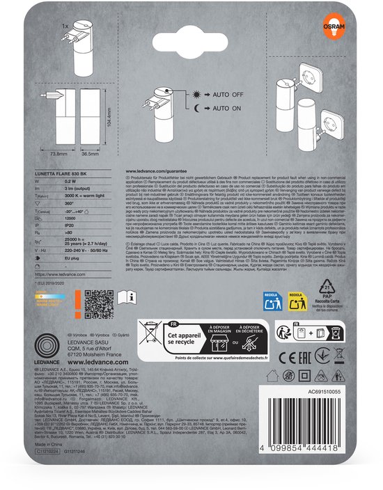 OSRAM Lunetta Backlight Flare Black, mobiele lamp, 0,20 W, 3 lm, warm wit, nachtlamp met bewegingsmelder, dag/nachtsensor, voor gebruik binnenshuis van Merkloos — afbeelding 5