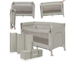Lionelo Ellen Reisbedje 3 in 1 – Aanschuifbedje, Baby- & Peuterbed - Co-Sleeper - Campingbed – 2 Matrasposities – Opvouwbaar – Wieltjes met Rem – Inclusief Draagtas – Tot 15 kg