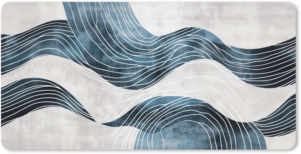 Muismat XXL 100x50 cm - Bureau onderlegger - Bureau mat Lijnen - Golven - Abstract - Blauw - Bureaumat - Gaming mousepad xl - Bureaulegger groot - Computer deskmat