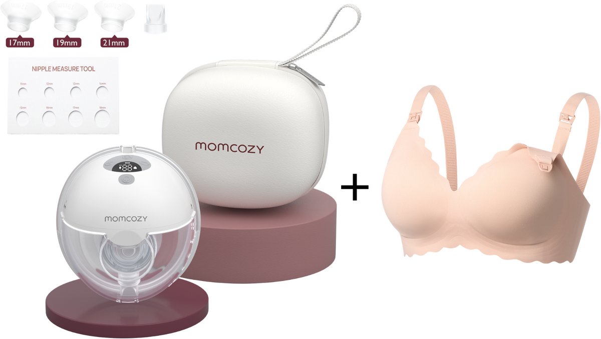 Momcozy M5 Handsfree Enkele Borstkolf - Met voedingsbeha maat M - Inclusief verschillende borstschild inserts - Extra stil en compact - Elektrisch - Grijs