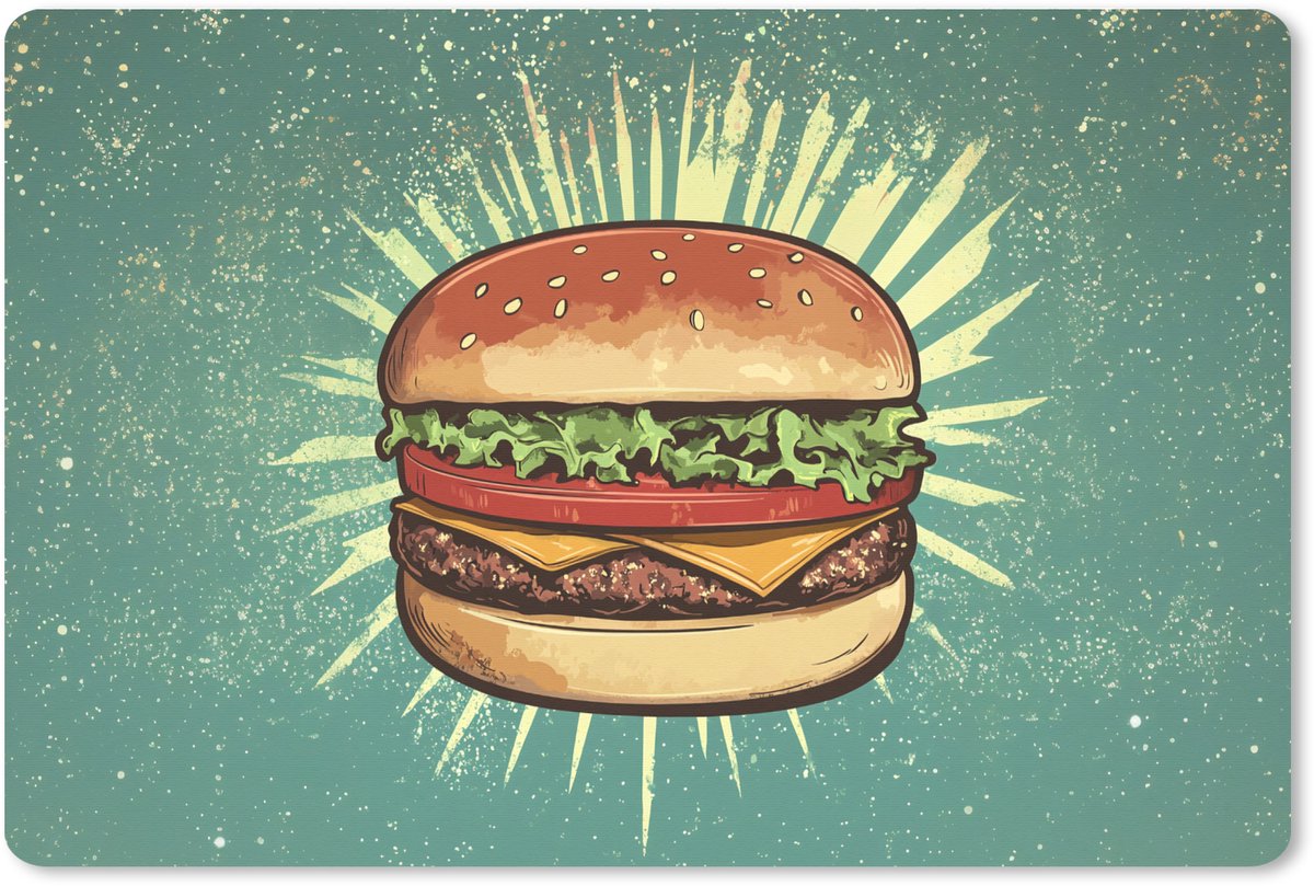 Muismat XXL 90x60 cm - Bureau onderlegger - Bureau mat Hamburger - Illustratie - Sla - Kaas - Bureaumat - Gaming mousepad xl - Bureaulegger groot - Computer deskmat