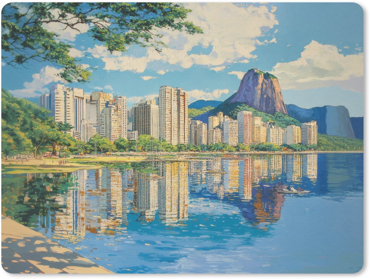 Muismat 23x19 cm - Mousepad Berg - Skyline - Strand - Water - Muismatten