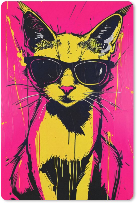 Foto: Muismat 18x27 cm mousepad kat art zonnebril roze muismatten