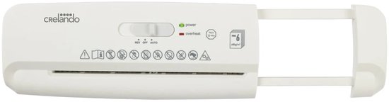Crelando Opzet Papiervernietiger Wit - Uittrekbare telescooparm voor ronde of hoekige prullenbakken - Snijtype: strip-cut - Snijcapaciteit: max. 6 vel A4 (80 g/m²) - Automatische start/stop-functie