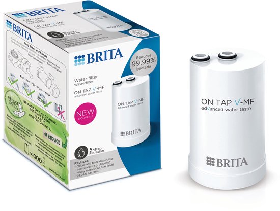 BRITA waterfilter ON TAP V-MF navulling, 1-Pack (600L) - voor 99,99% bacterievrij & lekker duurzaam water, vermindert PFAS*, de fijnste microdeeltjes, zware metalen en smaakverstorende stoffen
