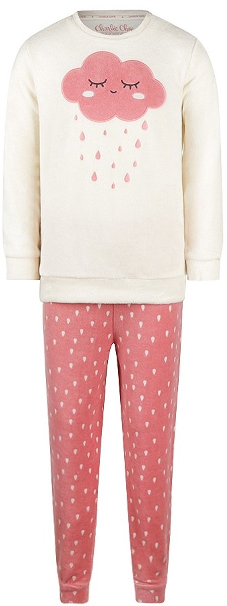 Charlie Choe velours meisjes pyjama - Warme winter kinder pyjama -off white - 164