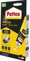 Pattex schoenlijm tube met illustratie van grijze schoen en kenmerken.