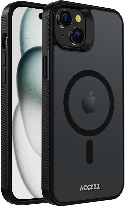 Accezz Hoesje - Geschikt voor iPhone 15 Plus - Rugged Frosted Backcover geschikt voor MagSafe - Zwart