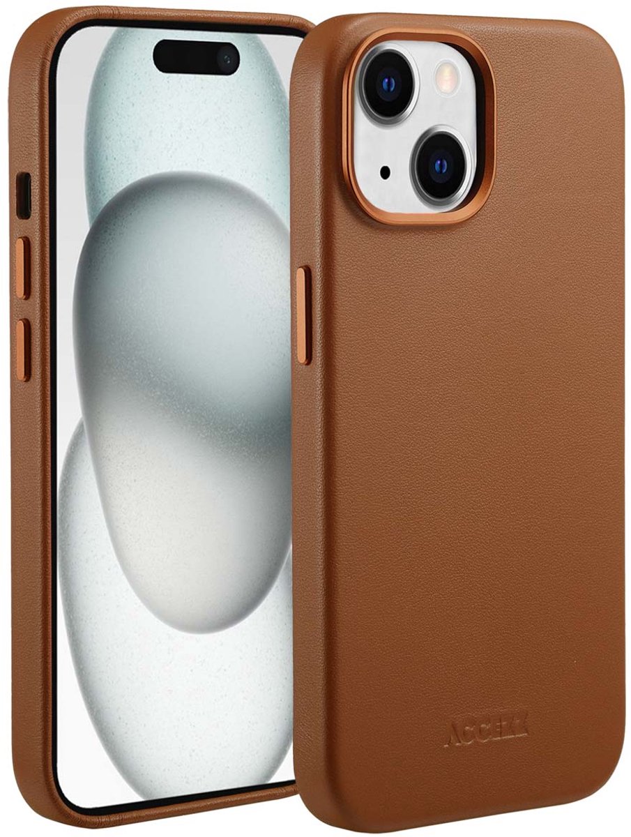 Accezz Hoesje Geschikt voor iPhone 15 Hoesje - Accezz Geschikt voor MagSafe Leather Backcover - bruin